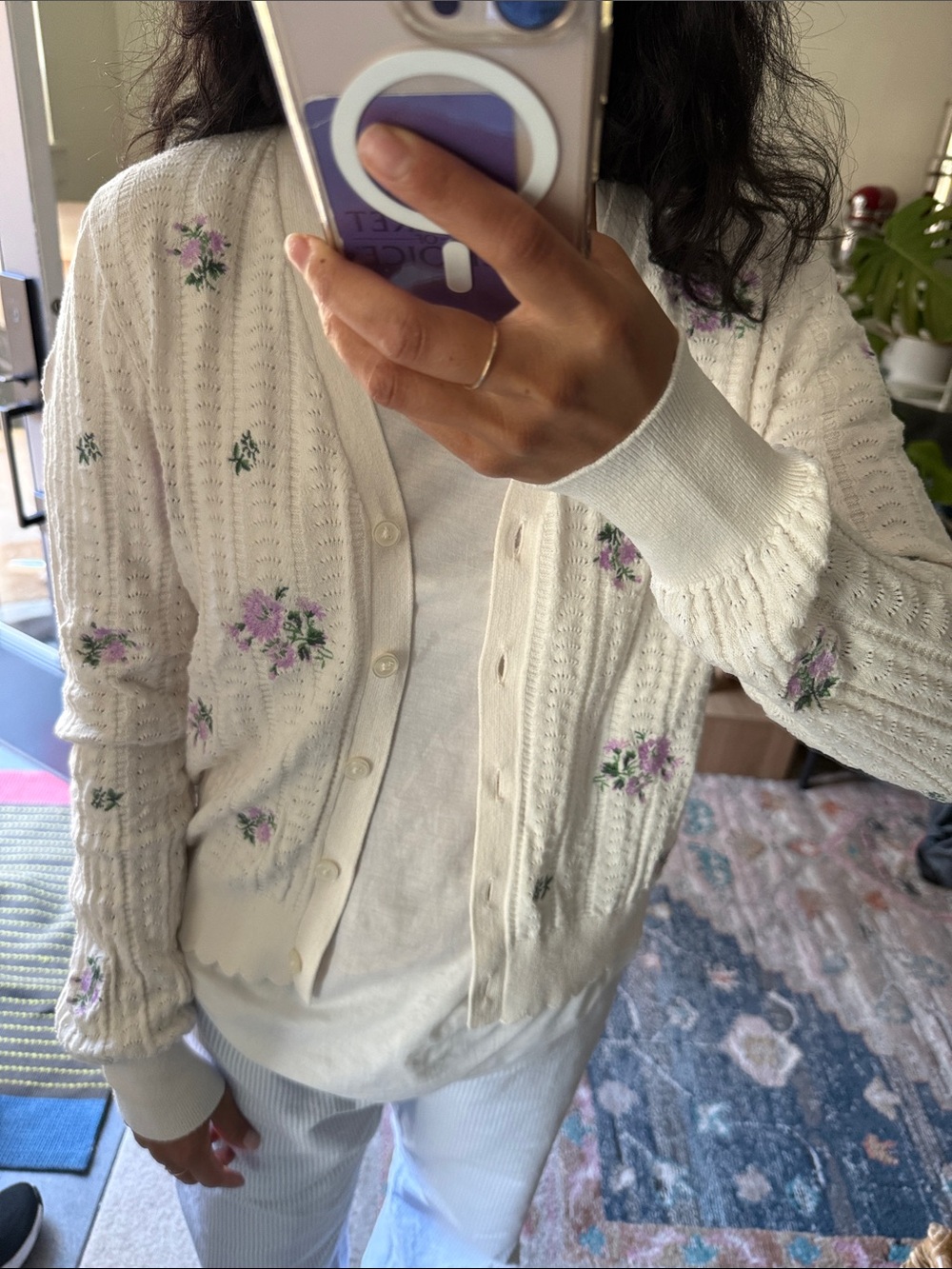 Loft 100% cotton Cardi with detailed flowers. - Picture 4 of 4